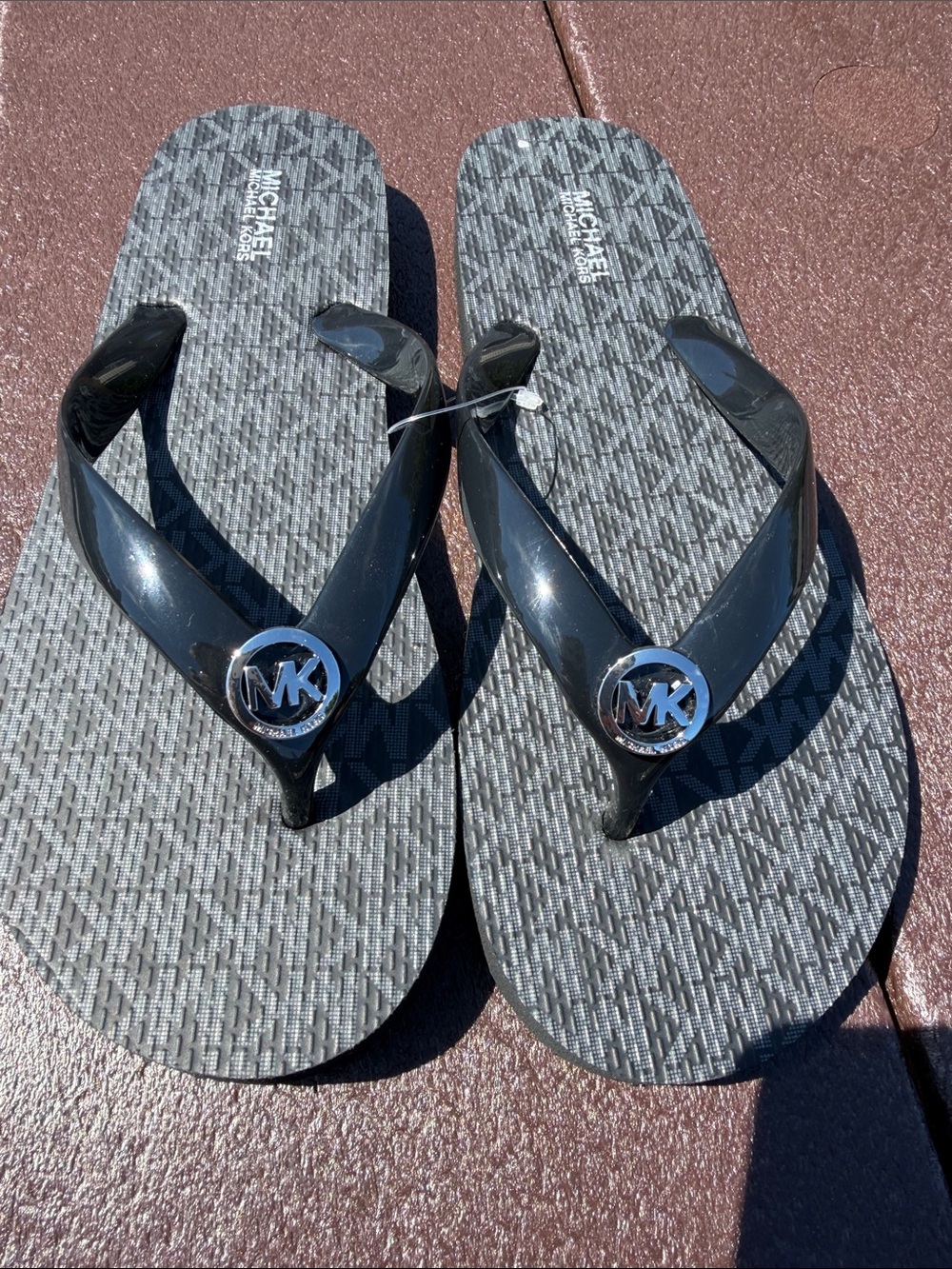 Michael Kors Black and Gray Logo Jelly Flip Flops